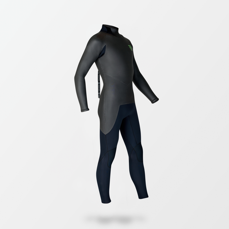 Japanese long sleeve full suit wetsuit with Fahrenheit Celsius Wetsuits logo on the chest, featuring a smooth rubber outer layer.