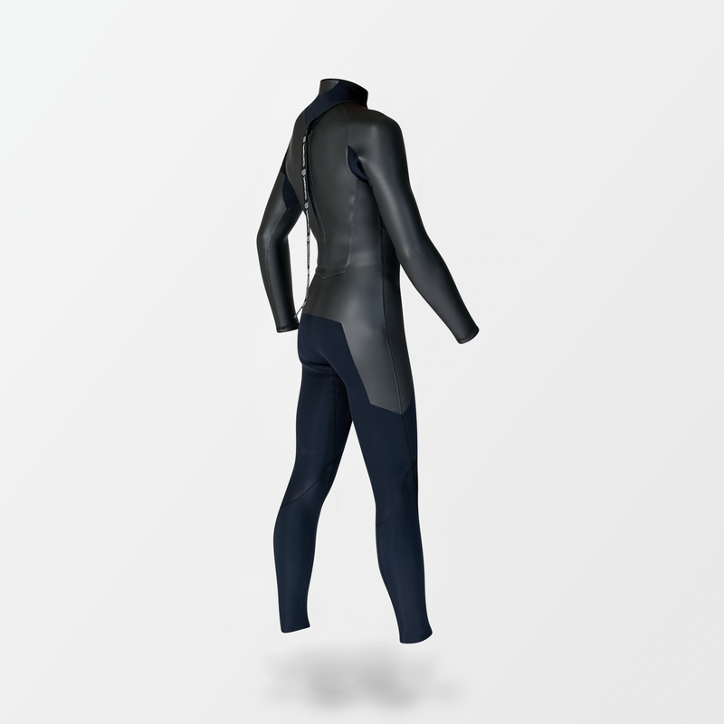 Japanese long sleeve full suit wetsuit with Fahrenheit Celsius Wetsuits logo on the strap, featuring a smooth rubber outer layer.