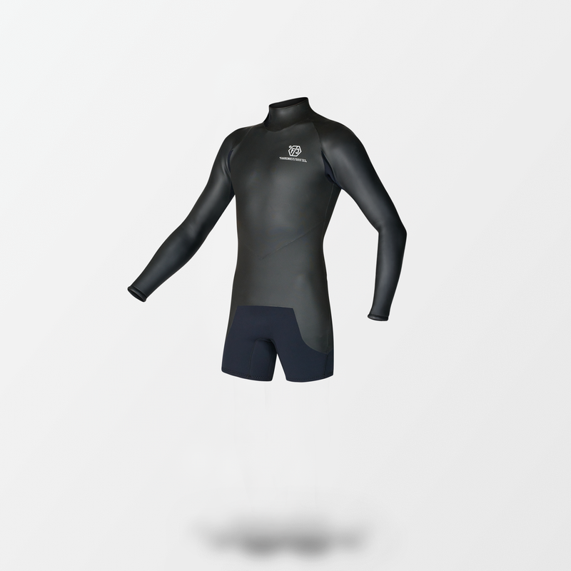 Japanese Longsleeve Luxury Sport Spring wetsuit with Fahrenheit Celsius Wetsuits logo on the chest and a visible brand name, featuring a smooth rubber outer layer.